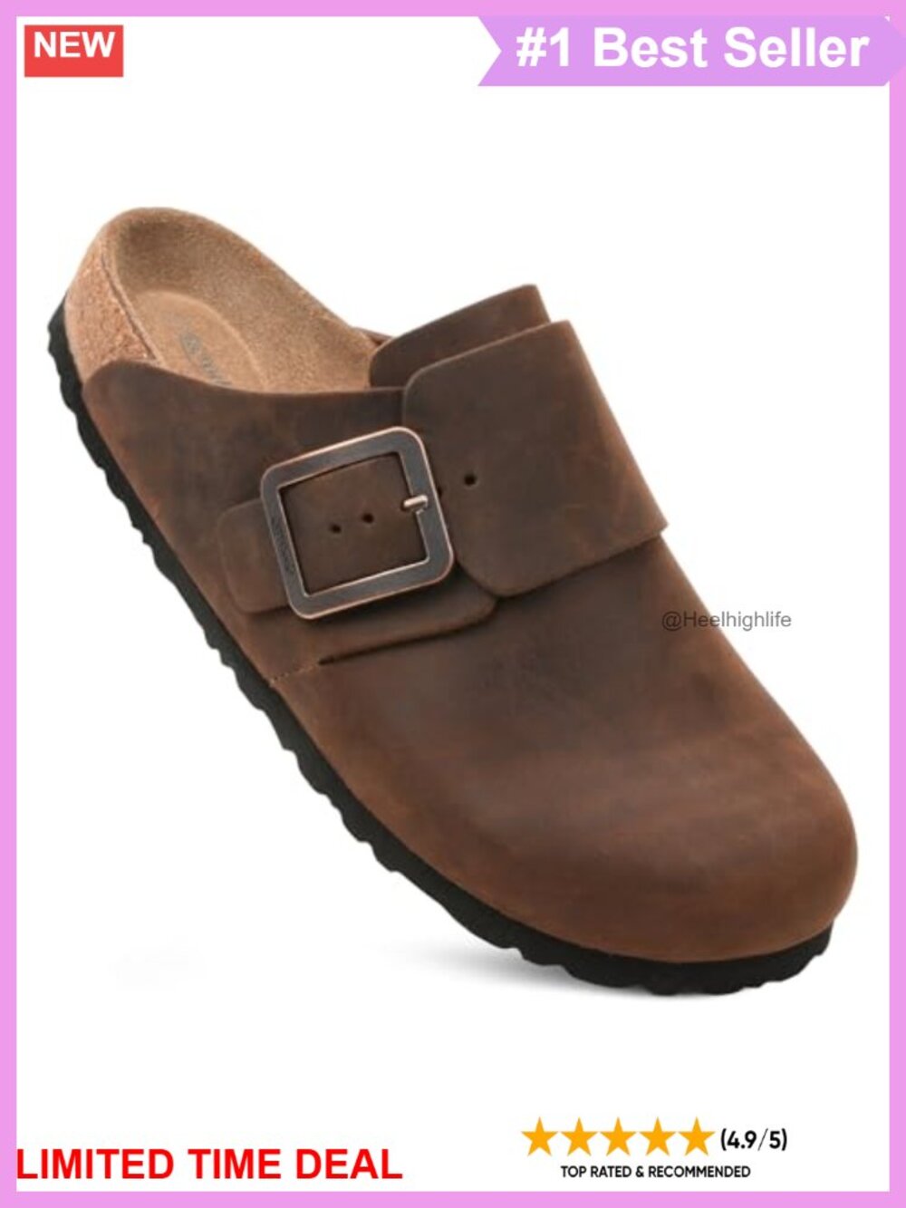 Genuine Leather Clogs for Women Arch Support Memory Foam Cork Footbed